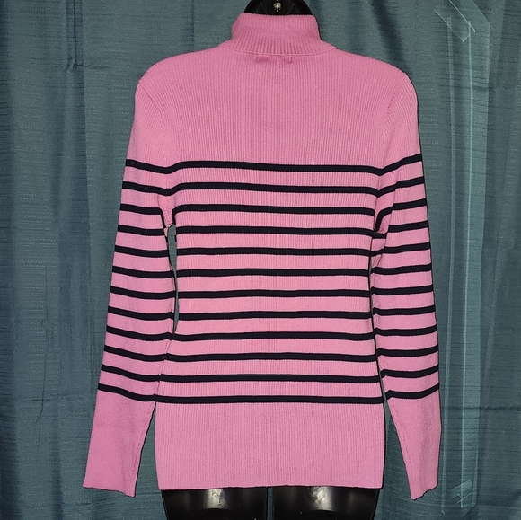 Ralph Lauren Pink Black Striped Turtleneck Sweater - Picture 4 of 6